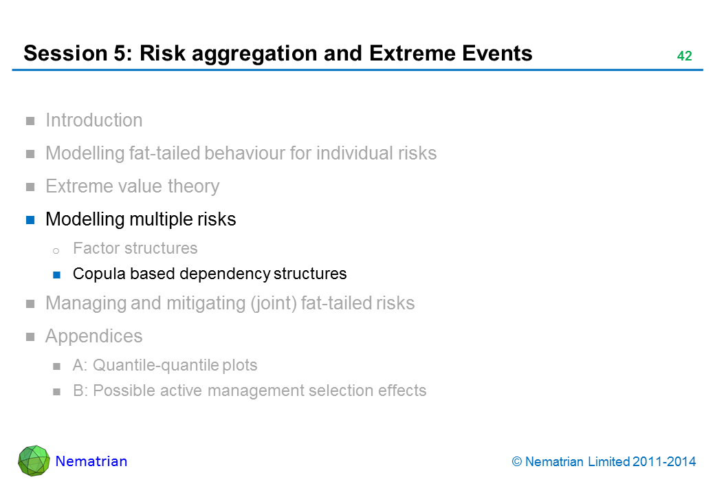 Bullet points include: Modelling multiple risks Copula based dependency structures